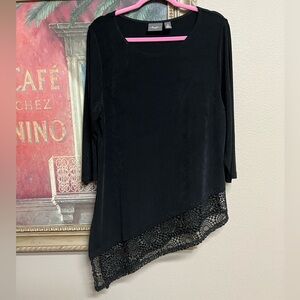 Chico’s Travelers Black Asymmetrical Lace Hem Tunic